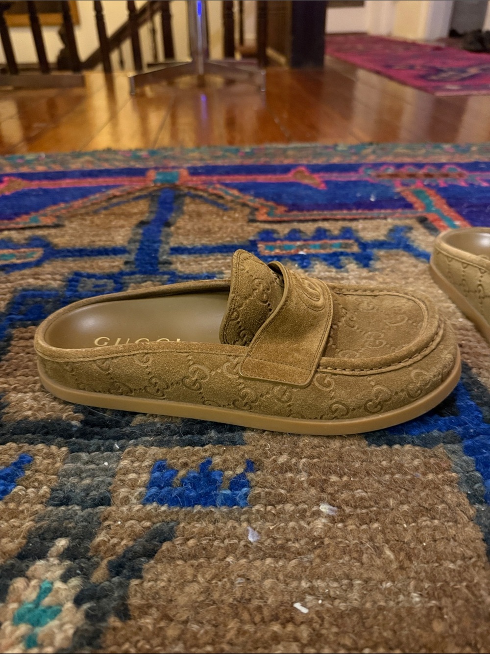Gucci Tan Suede GG Embossed Slip-On Loafers - Picture 7 of 9